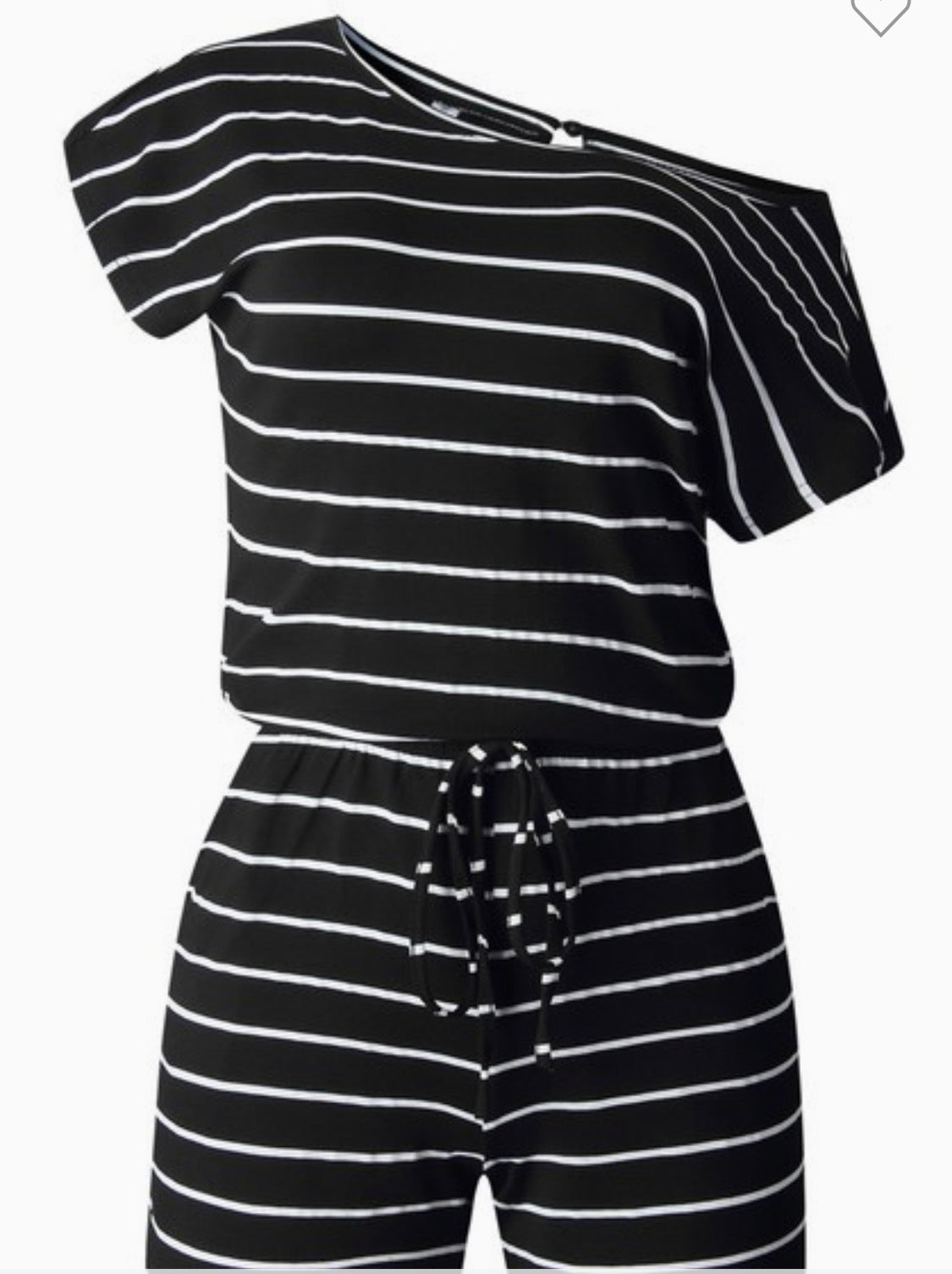 Off-Shoulder Striped Drawstring Romper