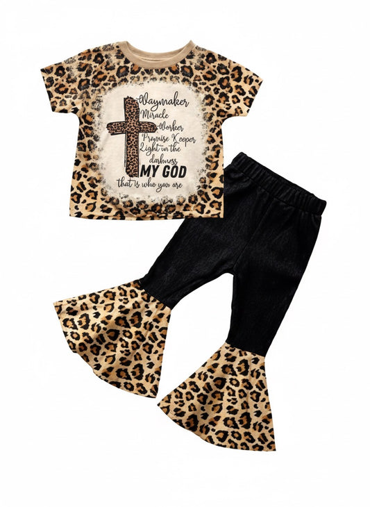 Waymaker Cross & Leopard Bell Bottom Outfit Set