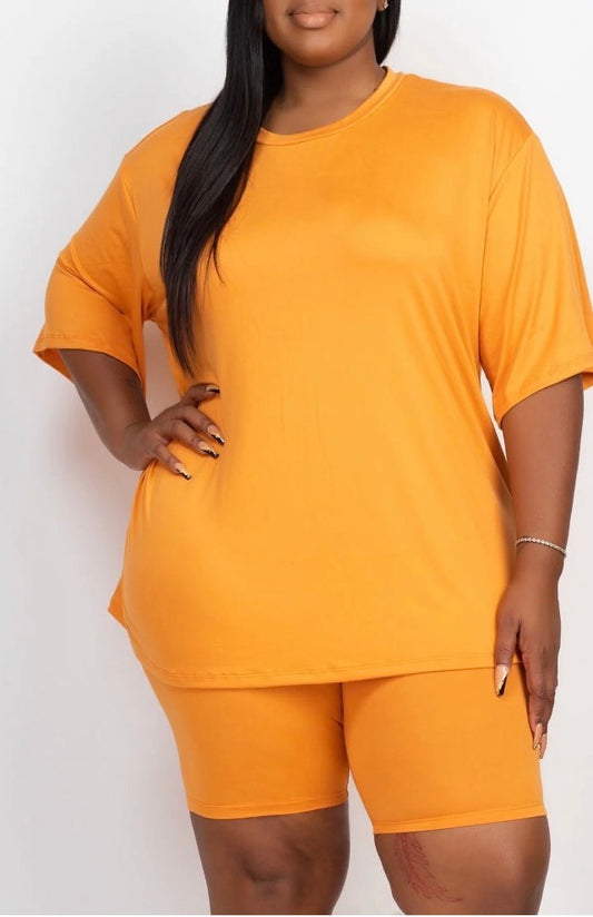 Tomato Cream Loungewear Top & Biker Shorts Set
