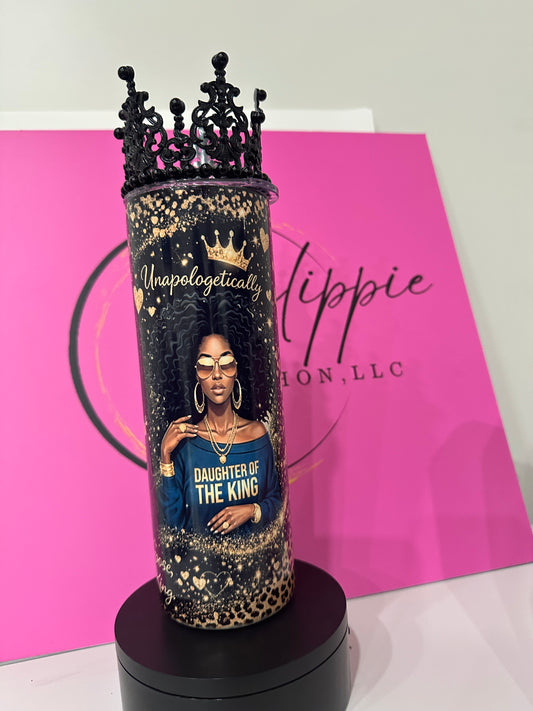"Queen Mentality" 20oz Skinny Tumbler - Black & Gold Empowerment Series