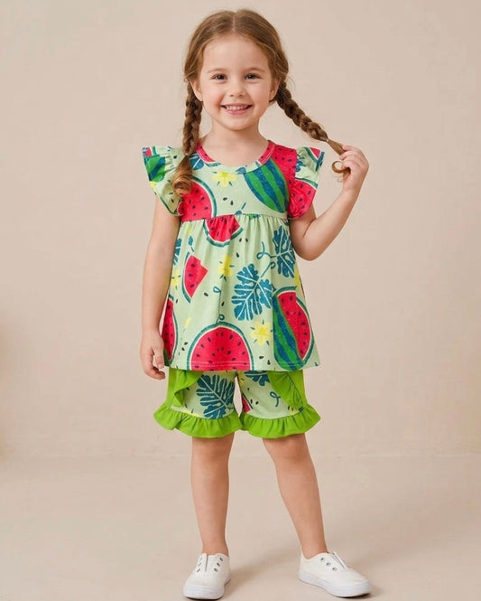 Sweet Summer Watermelon Ruffle Tunic & Shorts Set