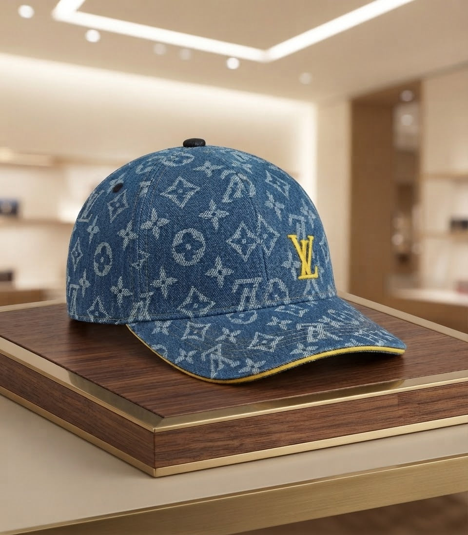 Monogram Denim Chic Baseball Cap with Contrast Stitching