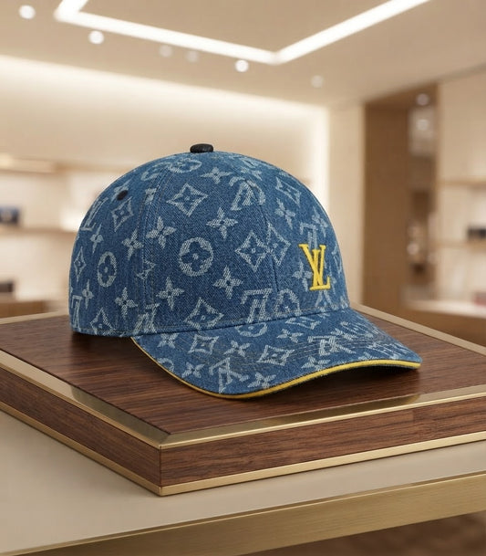 Monogram Denim Chic Baseball Cap with Contrast Stitching
