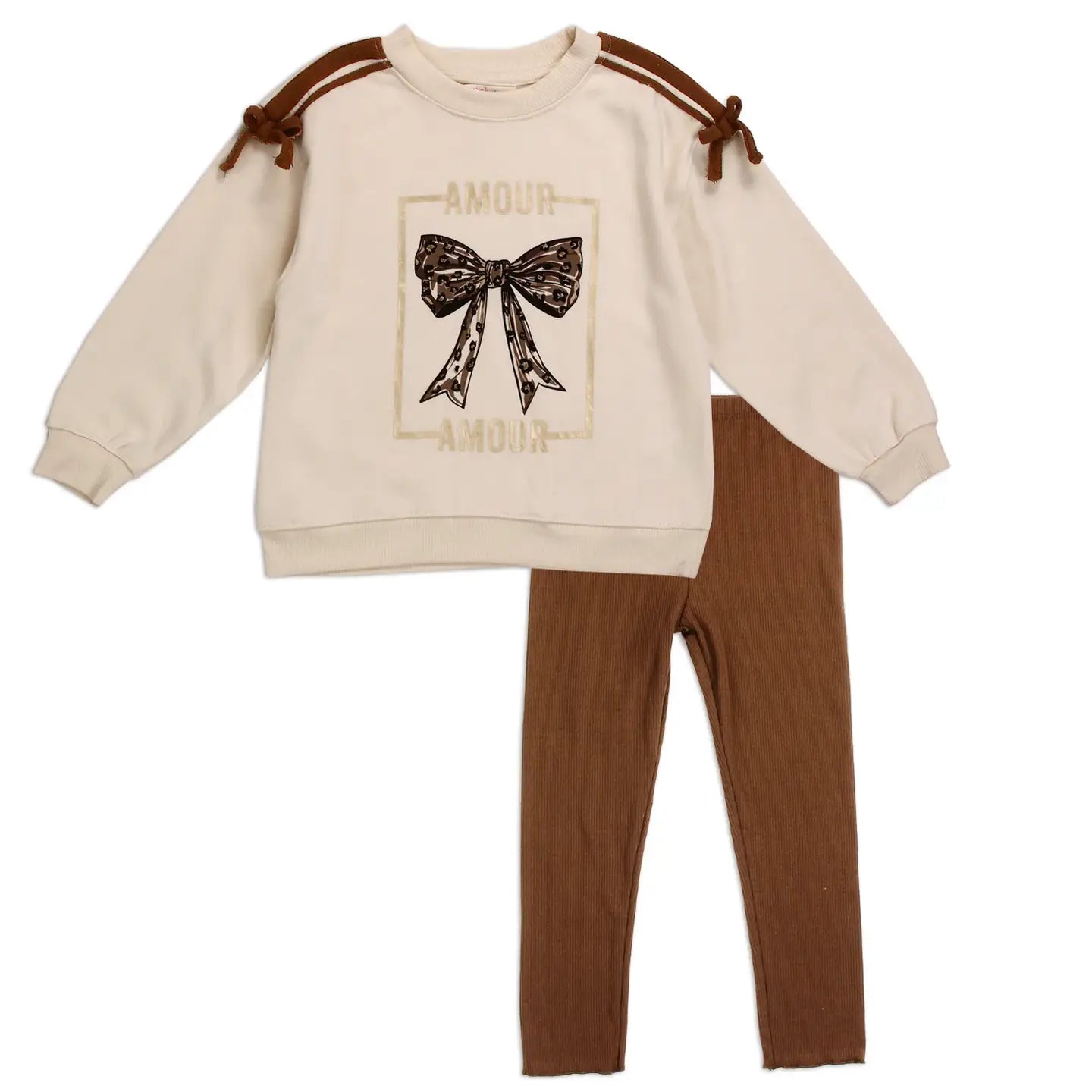 🤎 Amour Girls' 2-Piece Sweatshirt and Ribbed Leggings Set