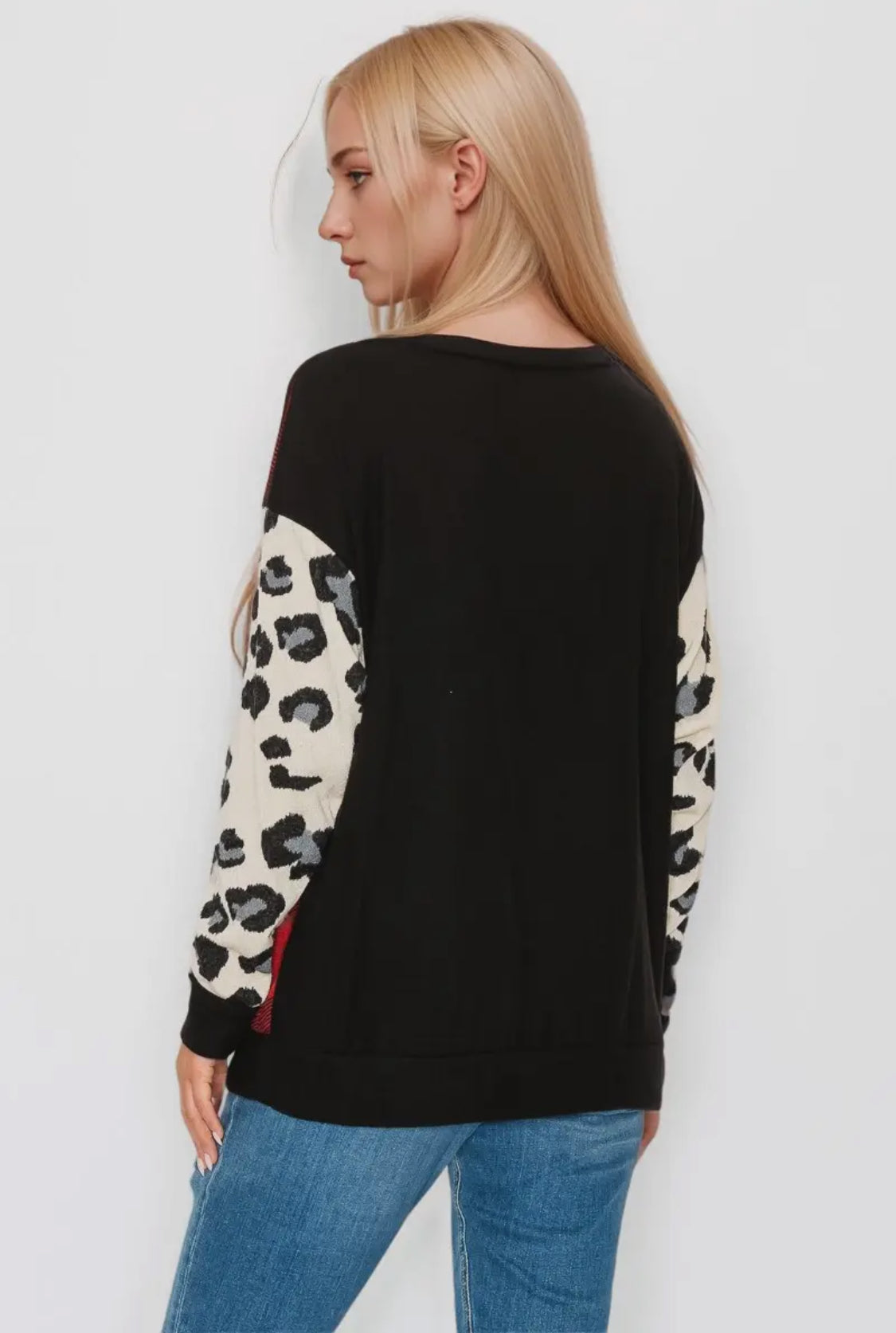 Plaid with Animal Print Long Sleeve Top