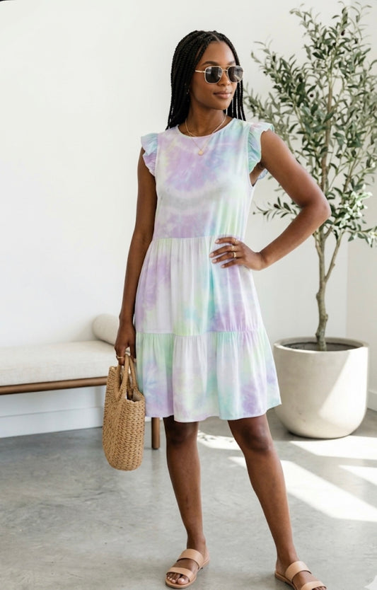 Pastel Dreams Tiered Tie-Dye Mini Dress