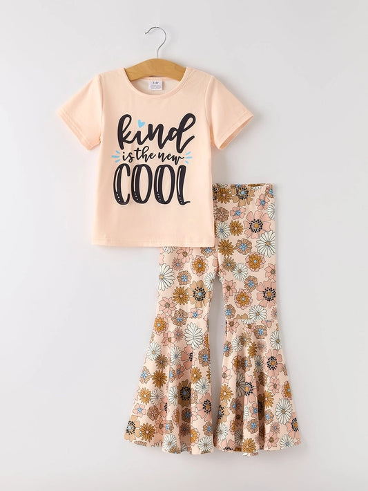 🌸 "Kind is the New Cool" Girls' 2-Piece Flared Pant Set