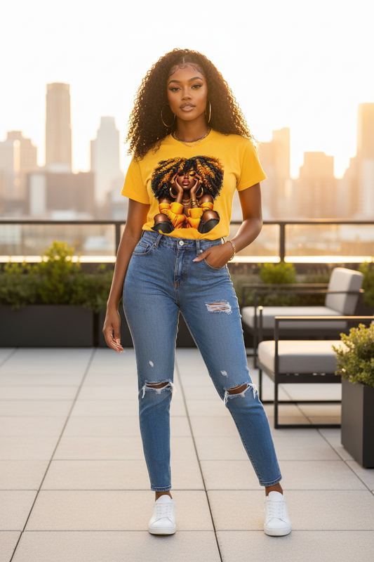 Crowned & Confident Graphic Tee – Rooftop Golden Hour
