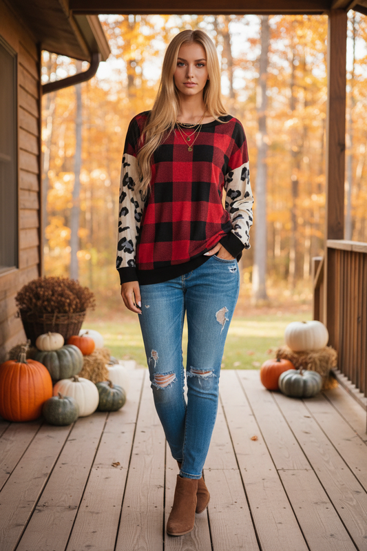 Plaid Animal Print Top – Fall Lifestyle